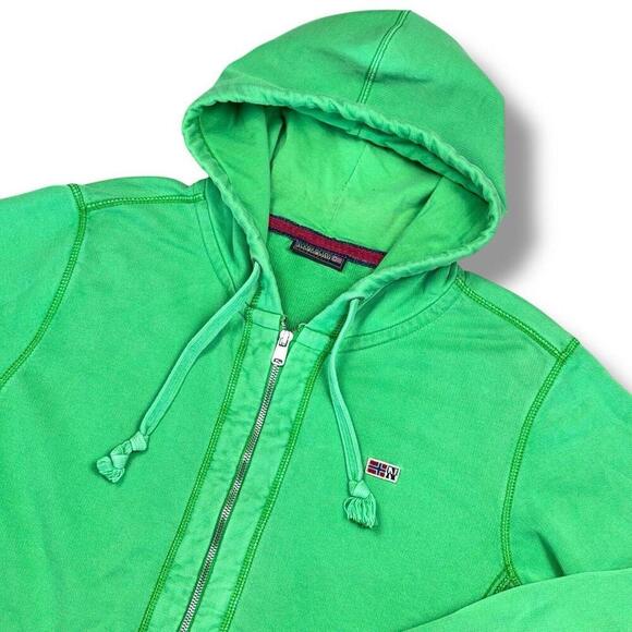 NAPAPIJRI Y2K Hoodie Men Size L Green Flag Patch Full Zip Fleece Norway 2000s - Picture 4 of 12